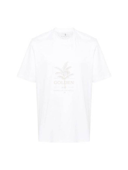 Maxi Print Cotton Short Sleeve T-Shirt White - BRUNELLO CUCINELLI - BALAAN 1