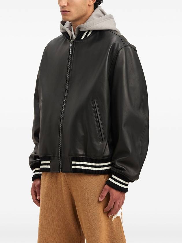 CURVED LOGO LEATHER BOMBER BLACK - OFF W - PALM ANGELS - BALAAN 4