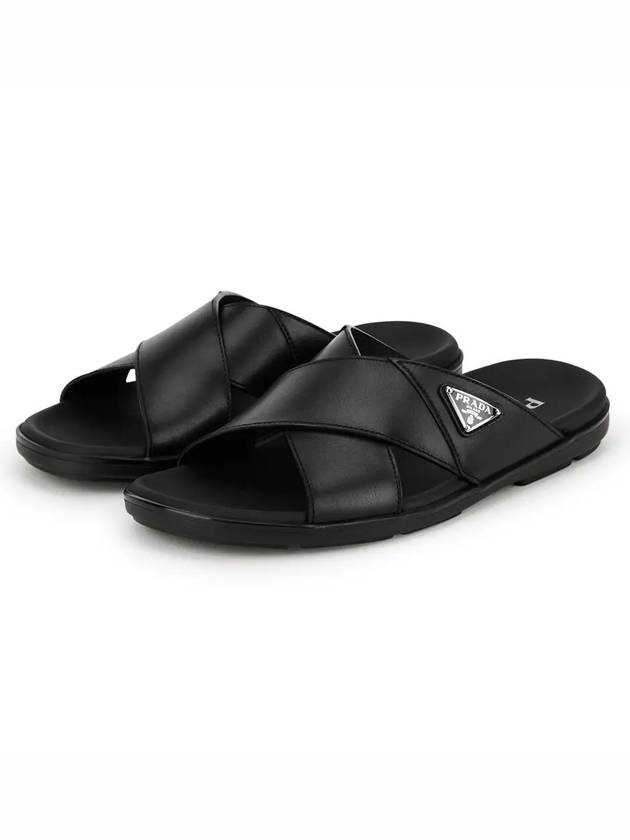 Crisscross Leather Slide Slippers Black - PRADA - BALAAN 4