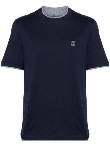 Cotton Short Sleeve T-Shirt Navy - BRUNELLO CUCINELLI - BALAAN 1