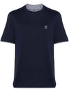 Cotton Short Sleeve T-Shirt Navy - BRUNELLO CUCINELLI - BALAAN 1
