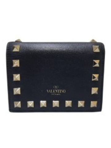 Women s PW2POP39BOL Black Leather Compact Rockstud Bicycle Wallet - VALENTINO - BALAAN 1