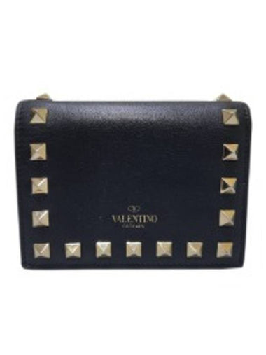 Women s PW2POP39BOL Black Leather Compact Rockstud Bicycle Wallet - VALENTINO - BALAAN 1