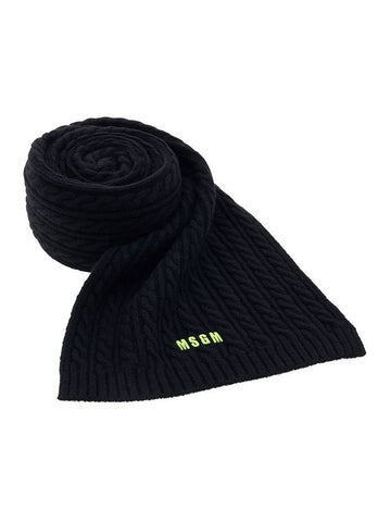 Embroidered Logo Virgin Wool Muffler Black - MSGM - BALAAN 1