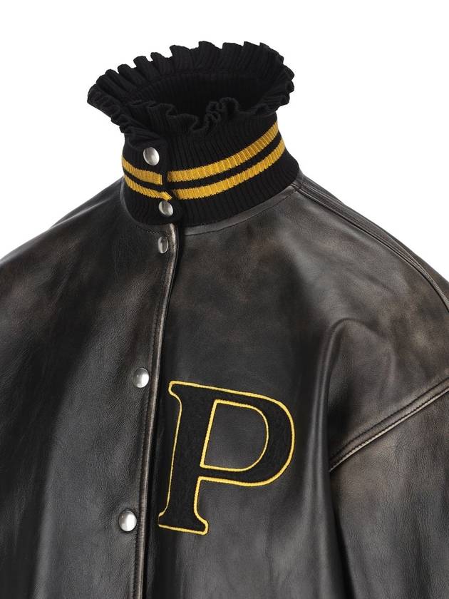 Logo Leather Bomber Jacket Black - PRADA - BALAAN 4