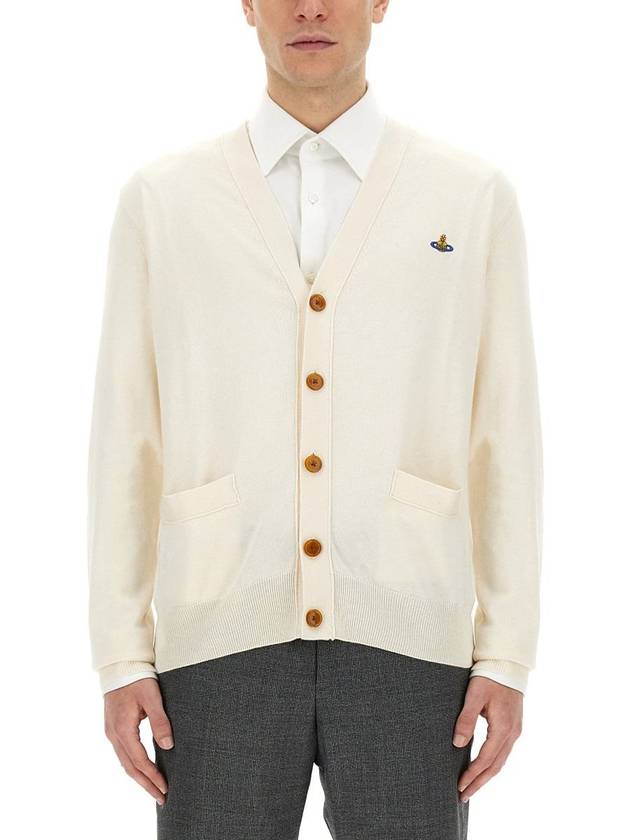 ORB Logo V-Neck Cardigan Cream - VIVIENNE WESTWOOD - BALAAN 2