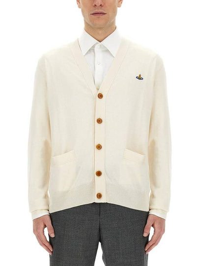 ORB Logo V-Neck Cardigan Cream - VIVIENNE WESTWOOD - BALAAN 2