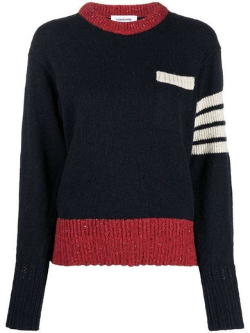 Women's 4 Bar Mohair Tweed Pullover Knit Top Navy - THOM BROWNE - BALAAN 1