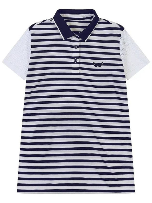 Poly Rayon Stripe Yoko Golf T-Shirt NAVY - WHITEBALL - BALAAN 2