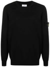 Wappen Patch Crew Neck Soft Cotton Knit Top Black - STONE ISLAND - BALAAN 2