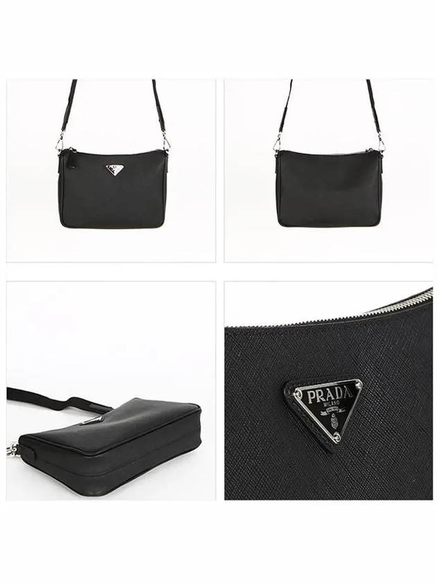 triangle logo leather shoulder bag black - PRADA - BALAAN 4