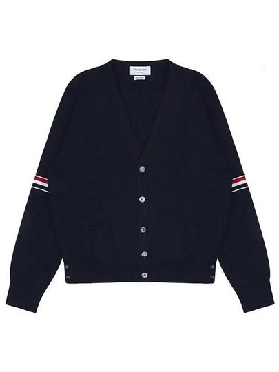 Milano Stitch Sprite Armband Cotton V-neck Cardigan Navy - THOM BROWNE - BALAAN 2