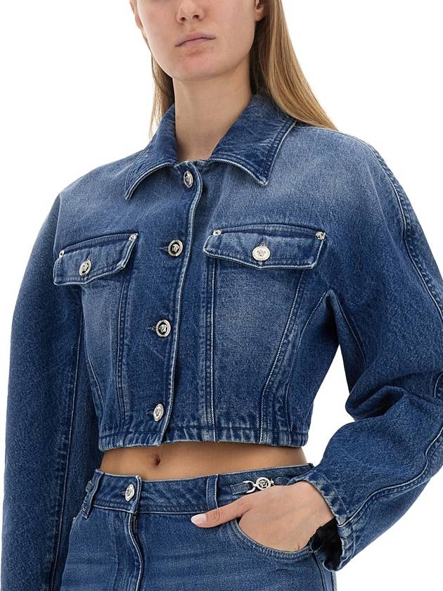 Women's Cropped Denim Jacket Blue - VERSACE - BALAAN 5