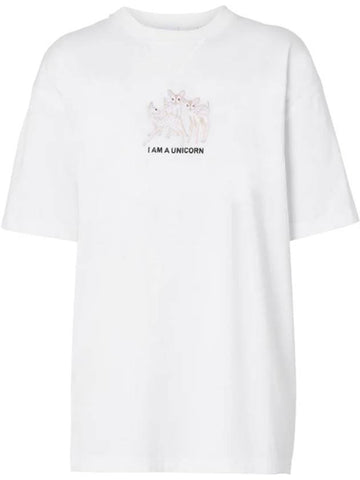 Deer Embroidered Logo Oversized Short Sleeve T-Shirt White - BURBERRY - BALAAN 1