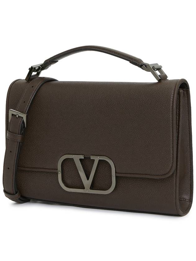 Signature V Logo Leather Cross Bag Brown - VALENTINO - BALAAN 3