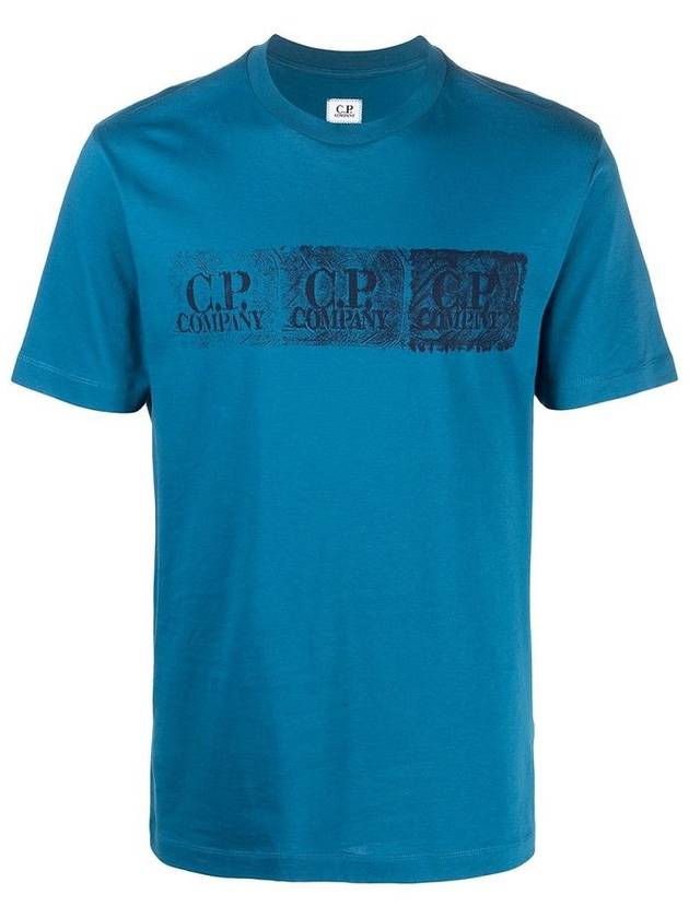 Logo Stamp Printed Short Sleeve T-shirt Blue - CP COMPANY - BALAAN 1