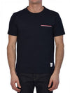 Men's Medium Weight Jersey Tipped Pocket Crewneck Short Short Sleeve T-Shirt Navy - THOM BROWNE - BALAAN 3