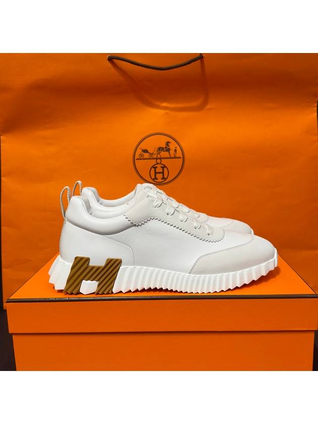 Women's Bouncing Sneakers White Leather H Brown Black Two Tone - HERMES - BALAAN 4