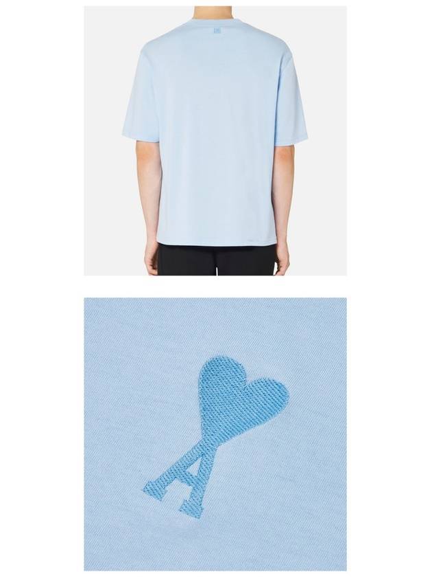 Tone On Tone Heart Logo Short Sleeve T-Shirt Sky Blue - AMI - BALAAN 6