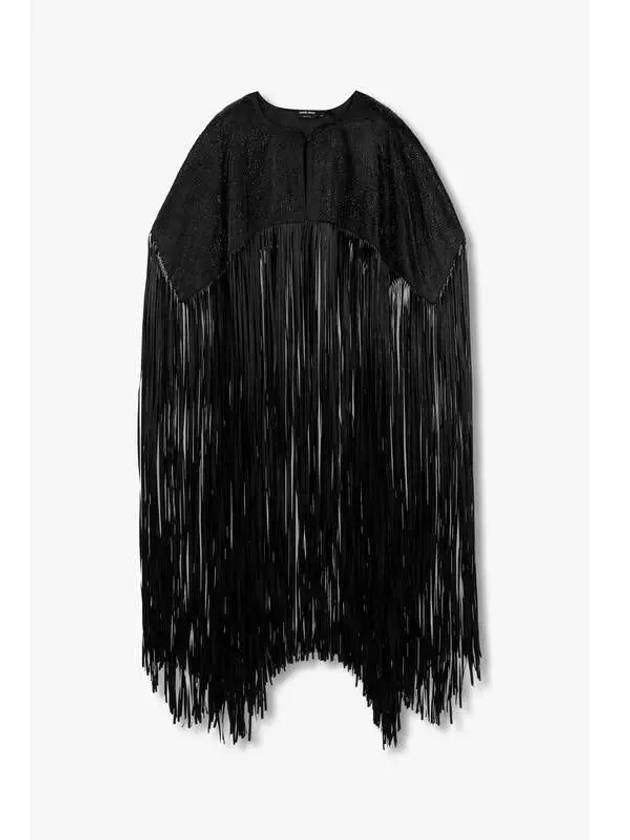 Women Long Fringe Cape Scarf Black - GIORGIO ARMANI - BALAAN 1