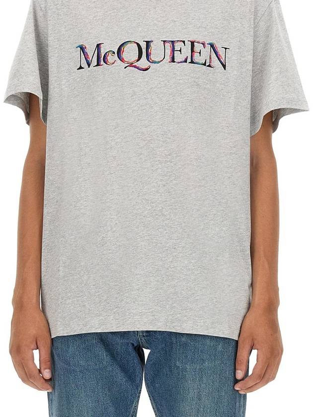 Rainbow Logo Print Short Sleeve T-Shirt Grey - ALEXANDER MCQUEEN - BALAAN 5