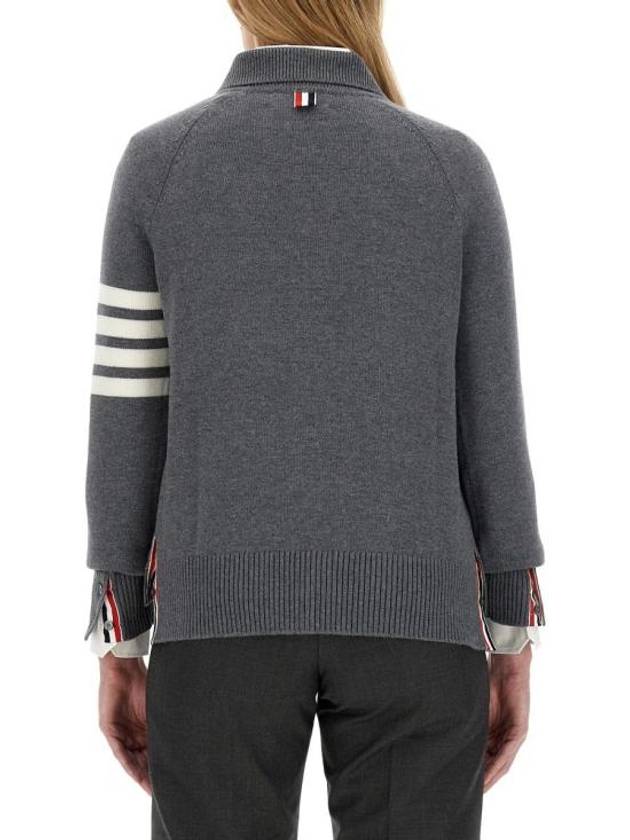 Women's 4 Bar Raglan Wool Polo Cardigan Grey - THOM BROWNE - BALAAN 4