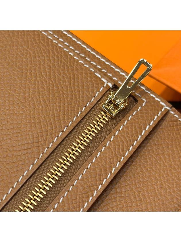 Wallet Absong Calfskin Bean Brown Gold Long Wallet - HERMES - BALAAN 5