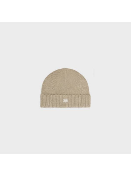 Triomphe Logo Beanie Beige - CELINE - BALAAN 1