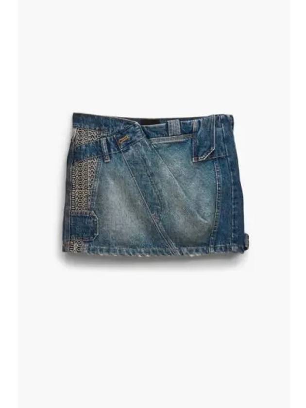 Patchwork Denim Mini Skirt Indigo Multi MJKAM24001BUX - MARC JACOBS - BALAAN 1