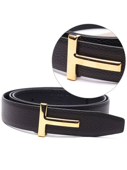 Gold Grain Leather T Icon Belt Brown Black - TOM FORD - BALAAN 2