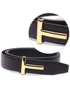 Gold Grain Leather T Icon Belt Brown Black - TOM FORD - BALAAN 3