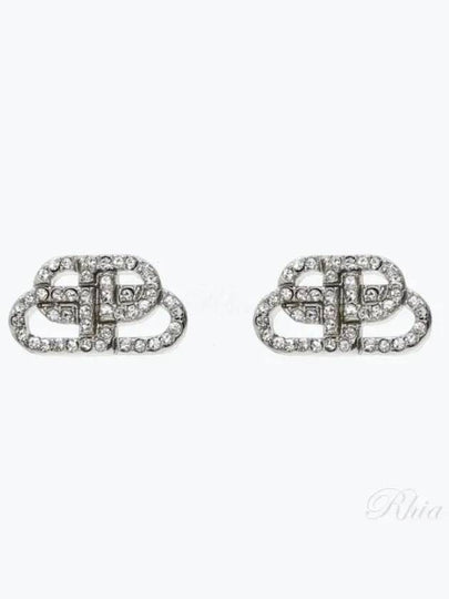 BB Logo Rhinestone Stud Earrings Silver - BALENCIAGA - BALAAN 2