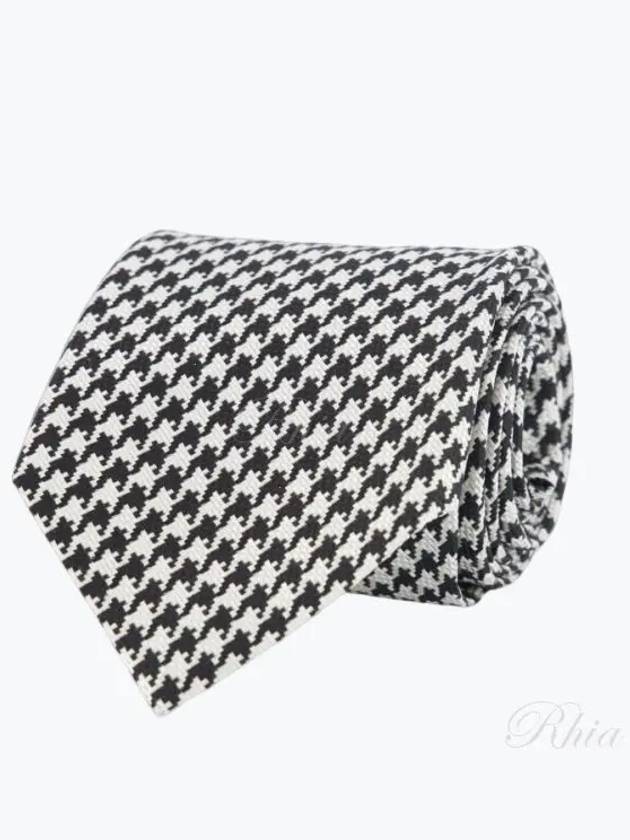 Men's Houndstooth Silk Tie White Black - TOM FORD - BALAAN 2