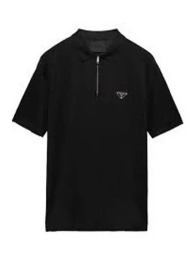 Triangle Logo Long Sleeve Polo Shirt Black - PRADA - BALAAN 2