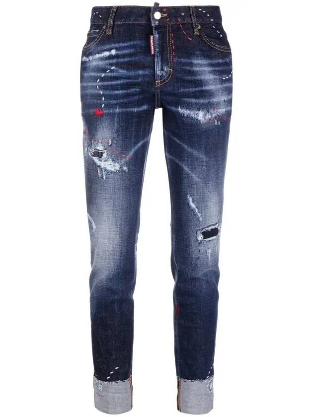 Women's Medium Waist Skinny Jeans Blue - DSQUARED2 - BALAAN.