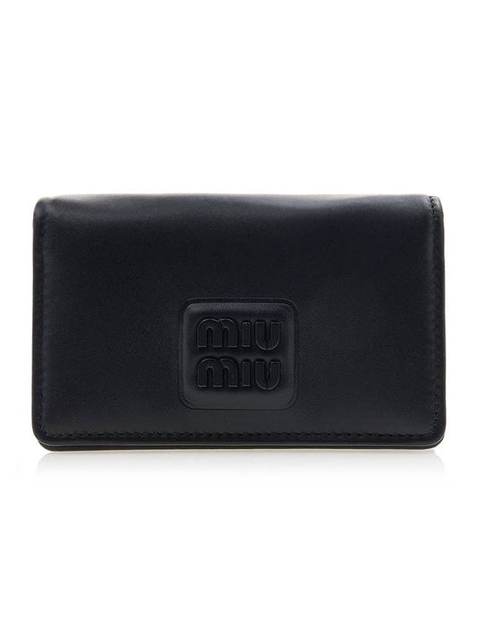 Metal Lettering Logo Leather Card Wallet Black - MIU MIU - BALAAN 2