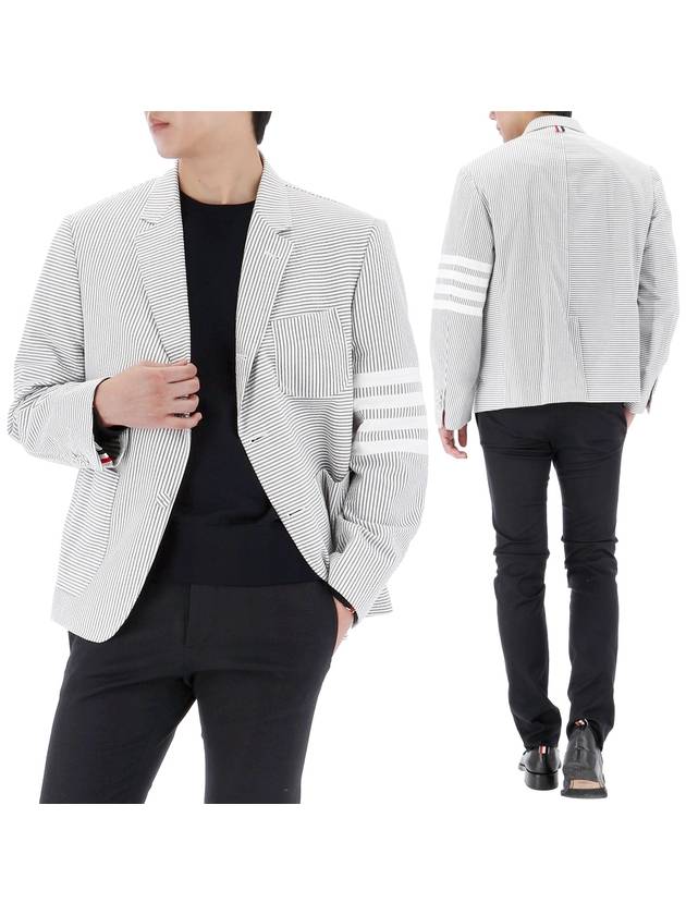 Striped Single Breasted Blazer Jacket Grey - THOM BROWNE - BALAAN 2