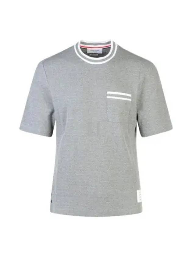 Pointelle Cotton Short Sleeve T-Shirt Light Grey - THOM BROWNE - BALAAN 2