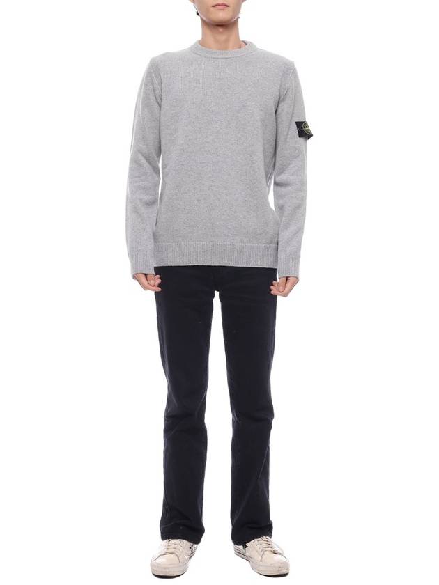 Logo Patch Lambswool Crewneck Knit Top Melange Grey - STONE ISLAND - BALAAN 4