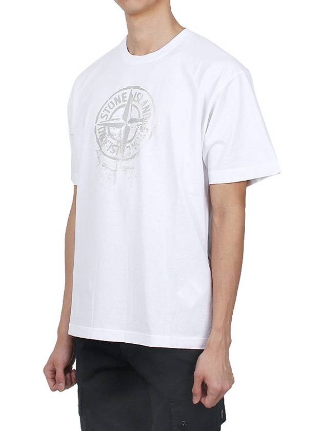 Men's Logo Print Crew Neck Short Sleeve T-Shirt White - STONE ISLAND - BALAAN 4