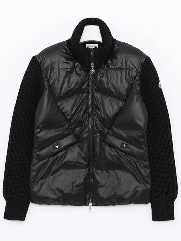 Logo Patch Wool Padded Cardigan Black - MONCLER - BALAAN 2