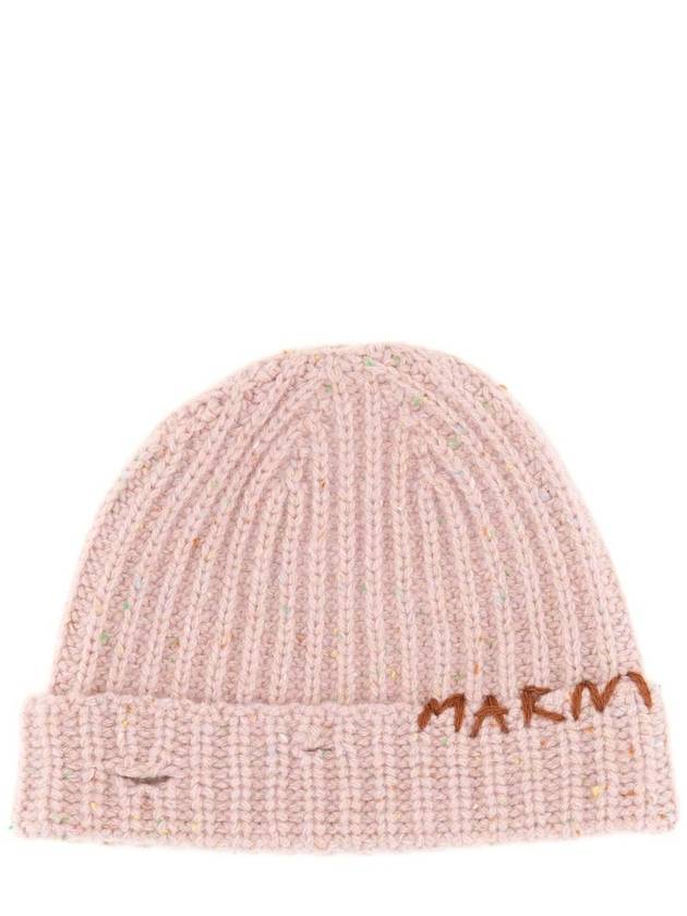 Embroidered Logo Rib Beanie Pink - MARNI - BALAAN 2