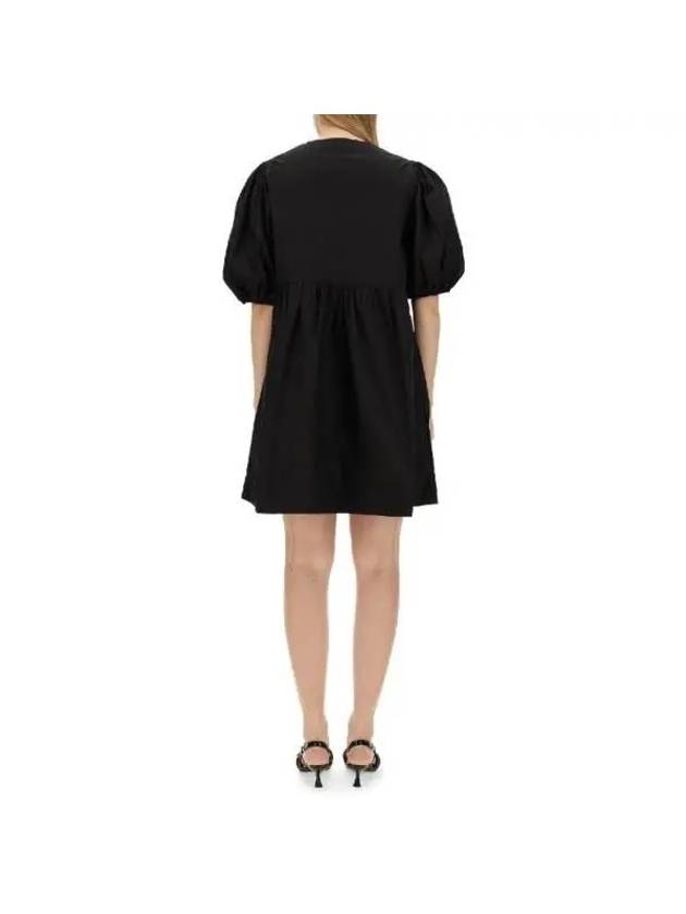 Poplin Tie String Cotton Short Dress Black - GANNI - BALAAN 4