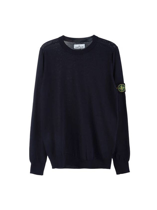 Wappen Patch Crew Neck Soft Cotton Knit Top Navy - STONE ISLAND - BALAAN 1