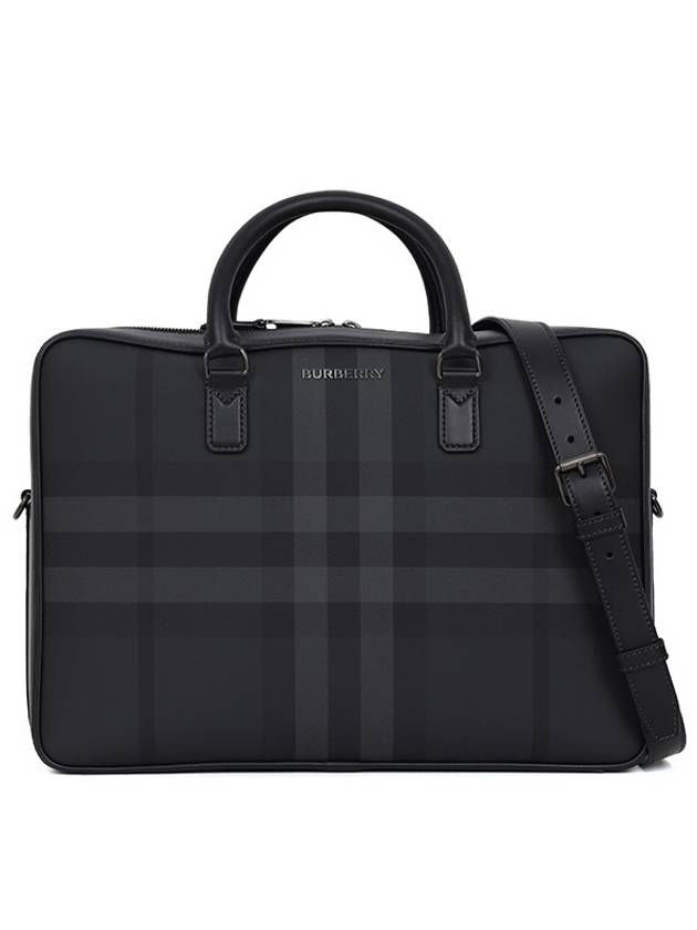 Check Print Leather Brief Case Charcoal - BURBERRY - BALAAN 2