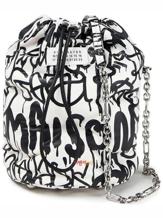 White Glam Graffiti 5AC Leather Bucket Bag - MAISON MARGIELA - BALAAN 1