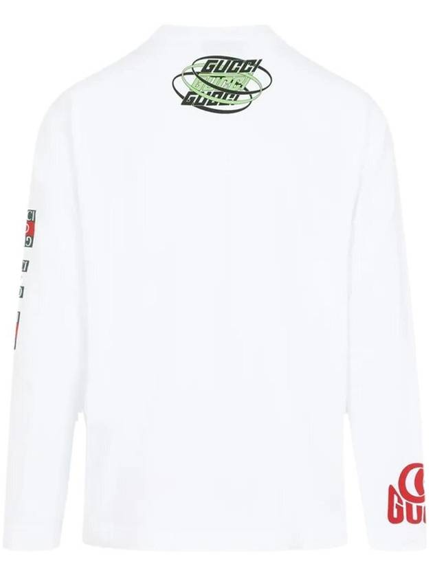 Printed Cotton Jersey Long Sleeve T Shirt White - GUCCI - BALAAN 3