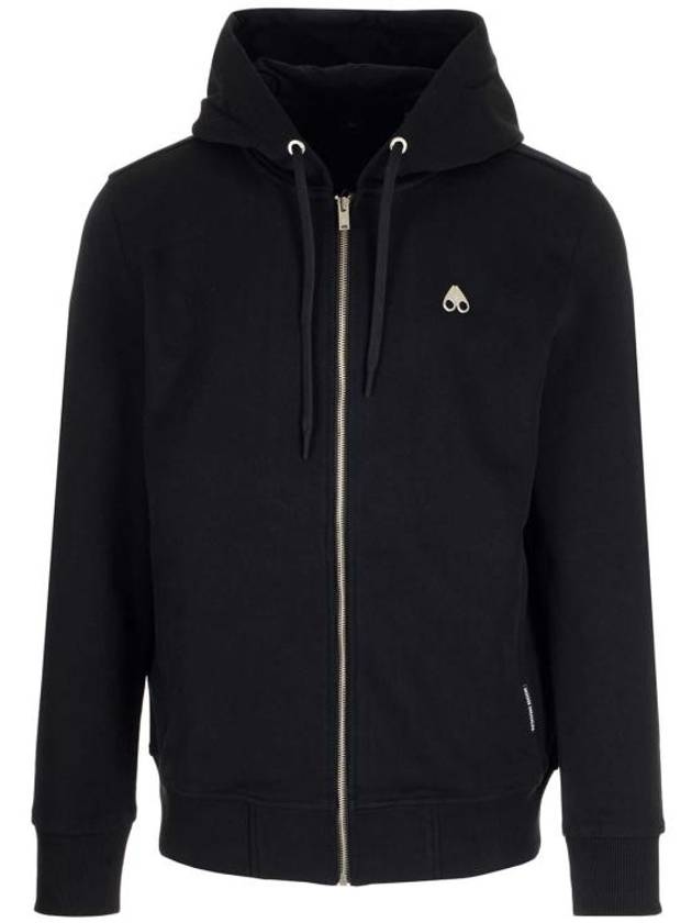 Dundas Logo Patch Cotton Zip Up Hoodie Black - MOOSE KNUCKLES - BALAAN 2