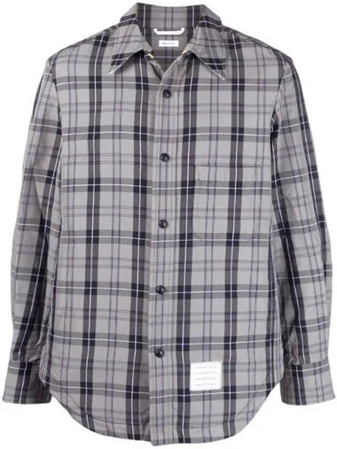 Tartan Snap Front Canvas Shirt Jacket Medium Grey - THOM BROWNE - BALAAN 1