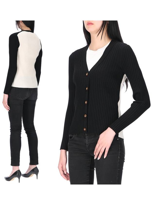 Color Block Ribbed Cardigan Black - TORY BURCH - BALAAN.